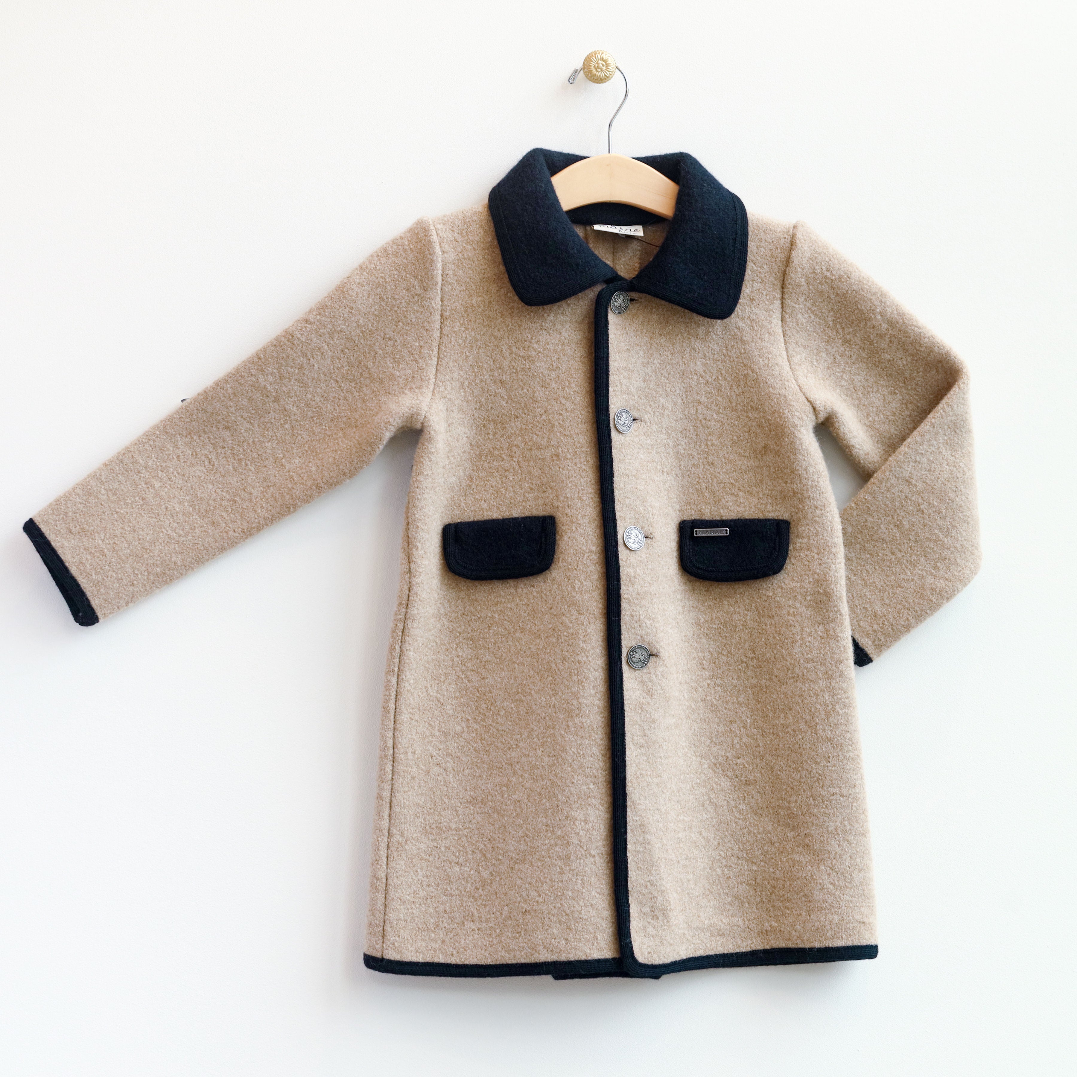 Beige with Navy Boiled Wool Infant Coat