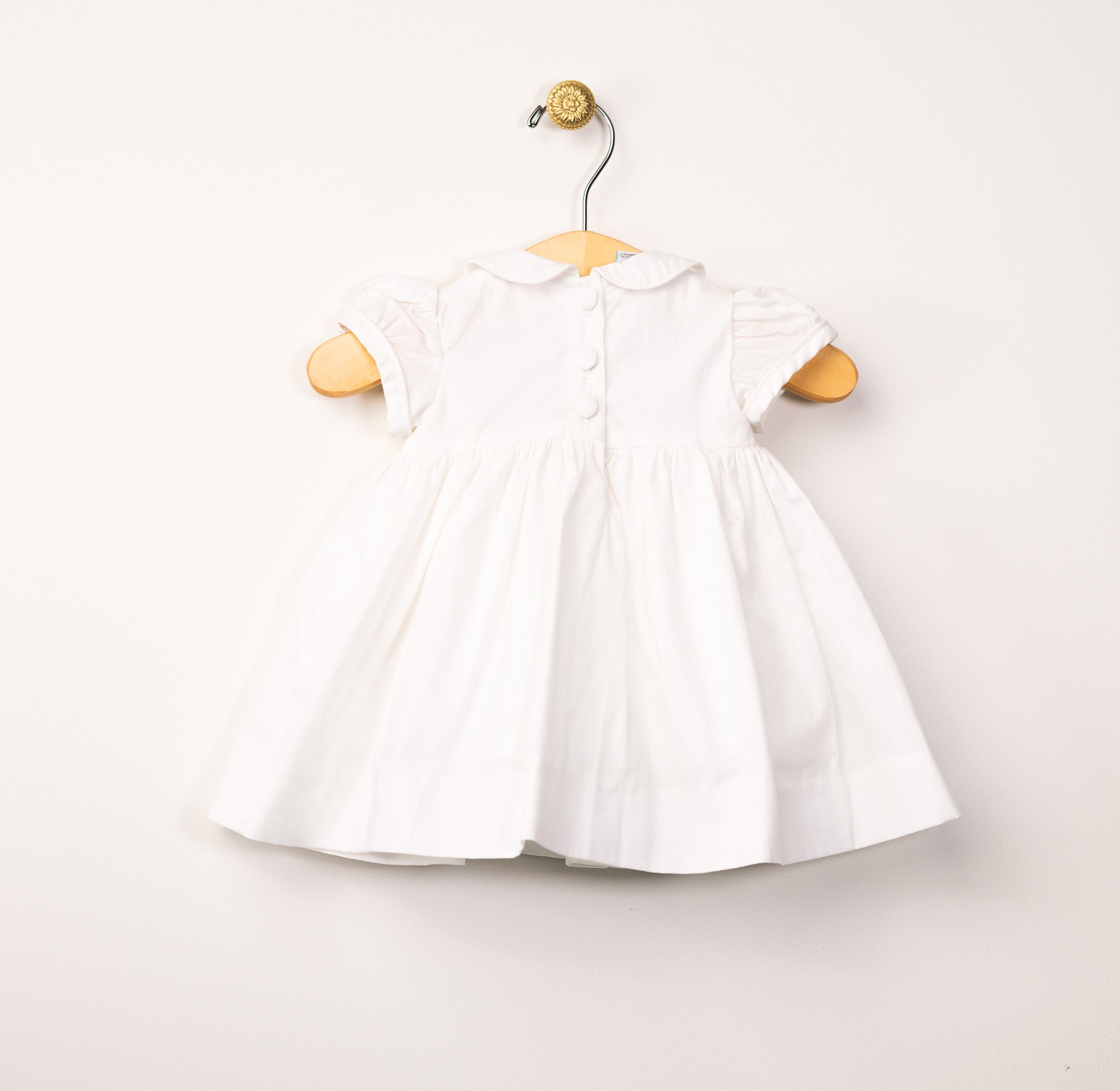 White Smocked Dress with Green leaf