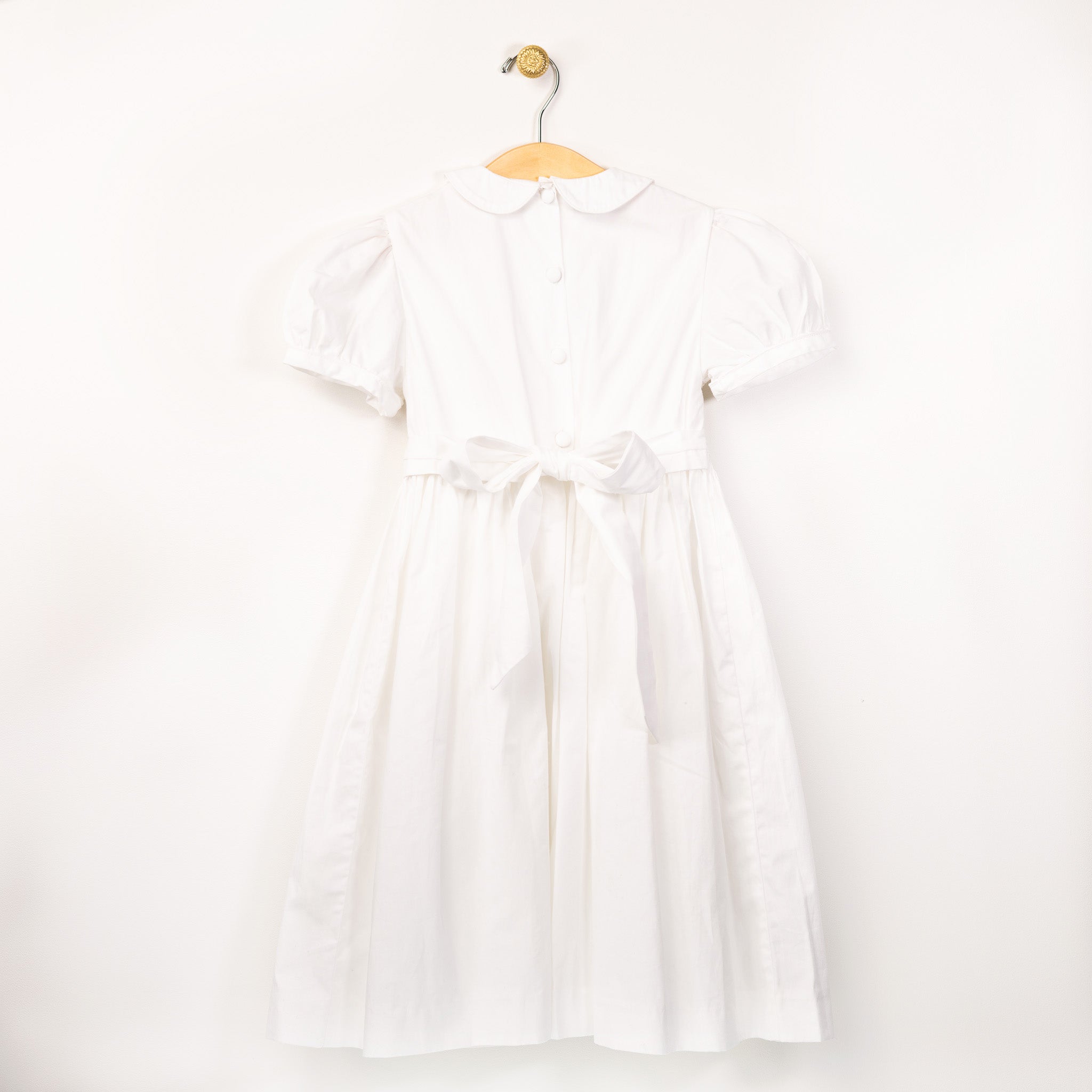 White Smocked Dress with Green Leaf