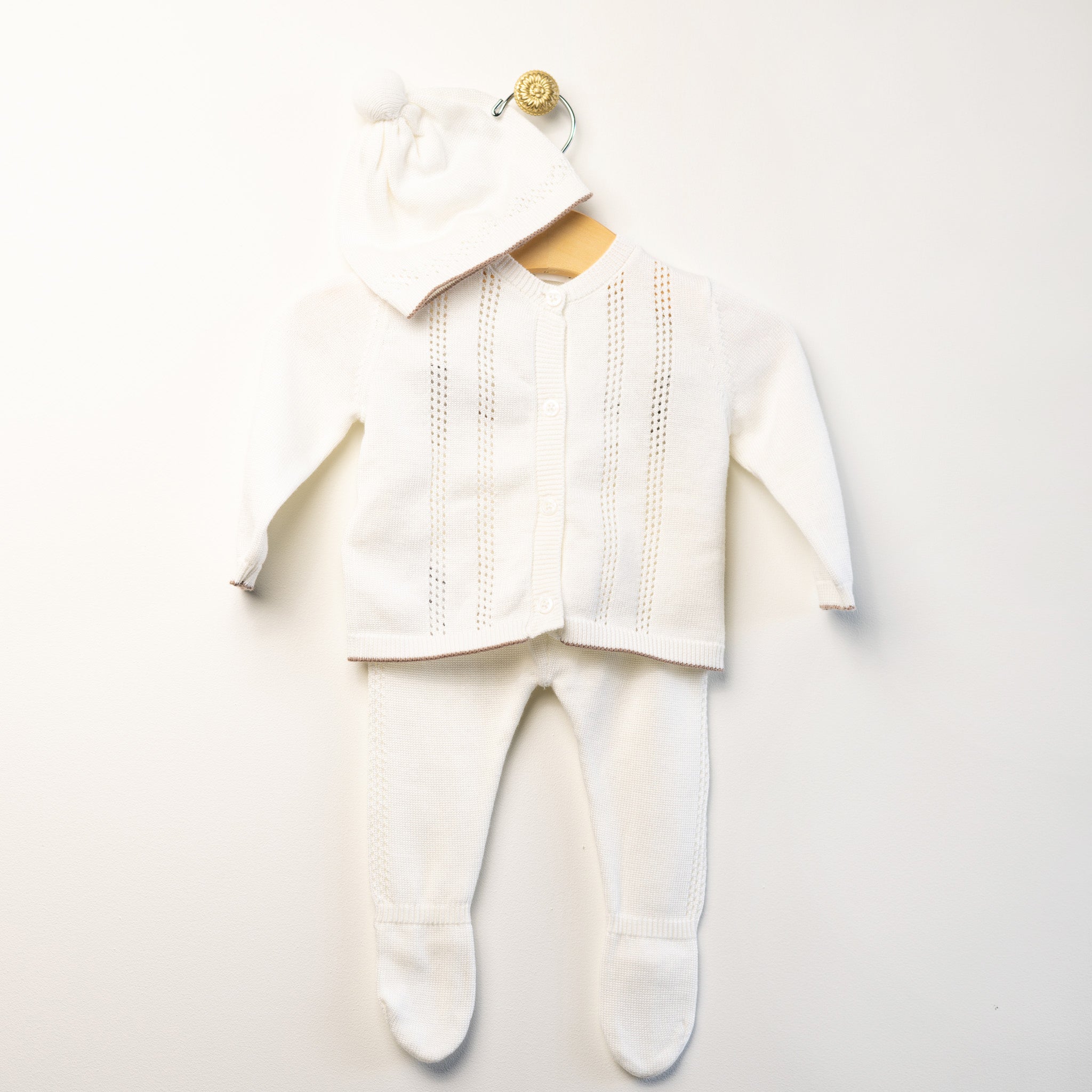 3pc White Knit Footie Set