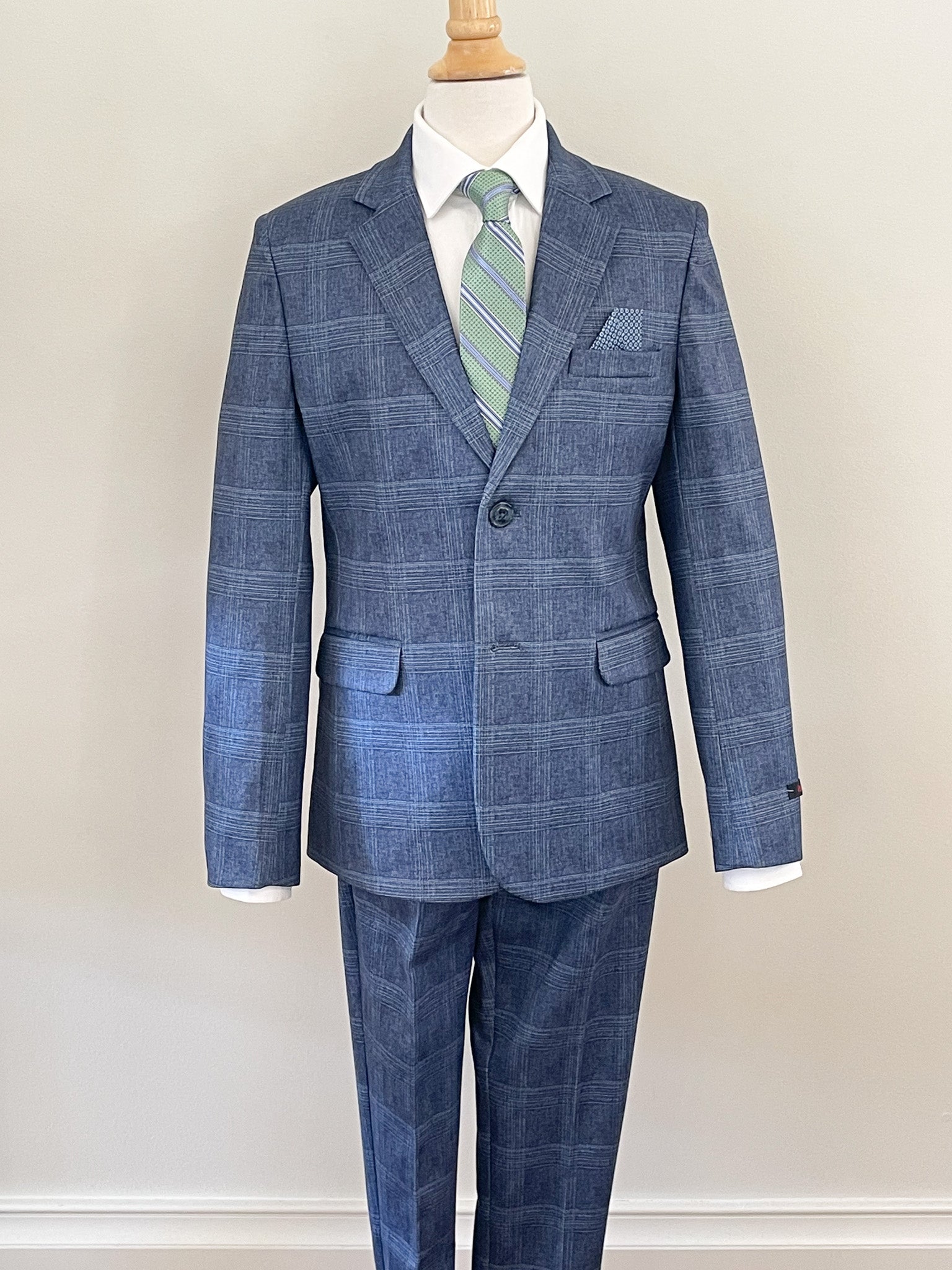 Denim Plaid Stretch Suit