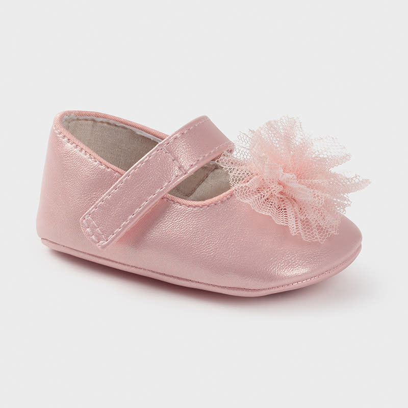 Baby Shoes Mary Jane With Tulle Flower 9403